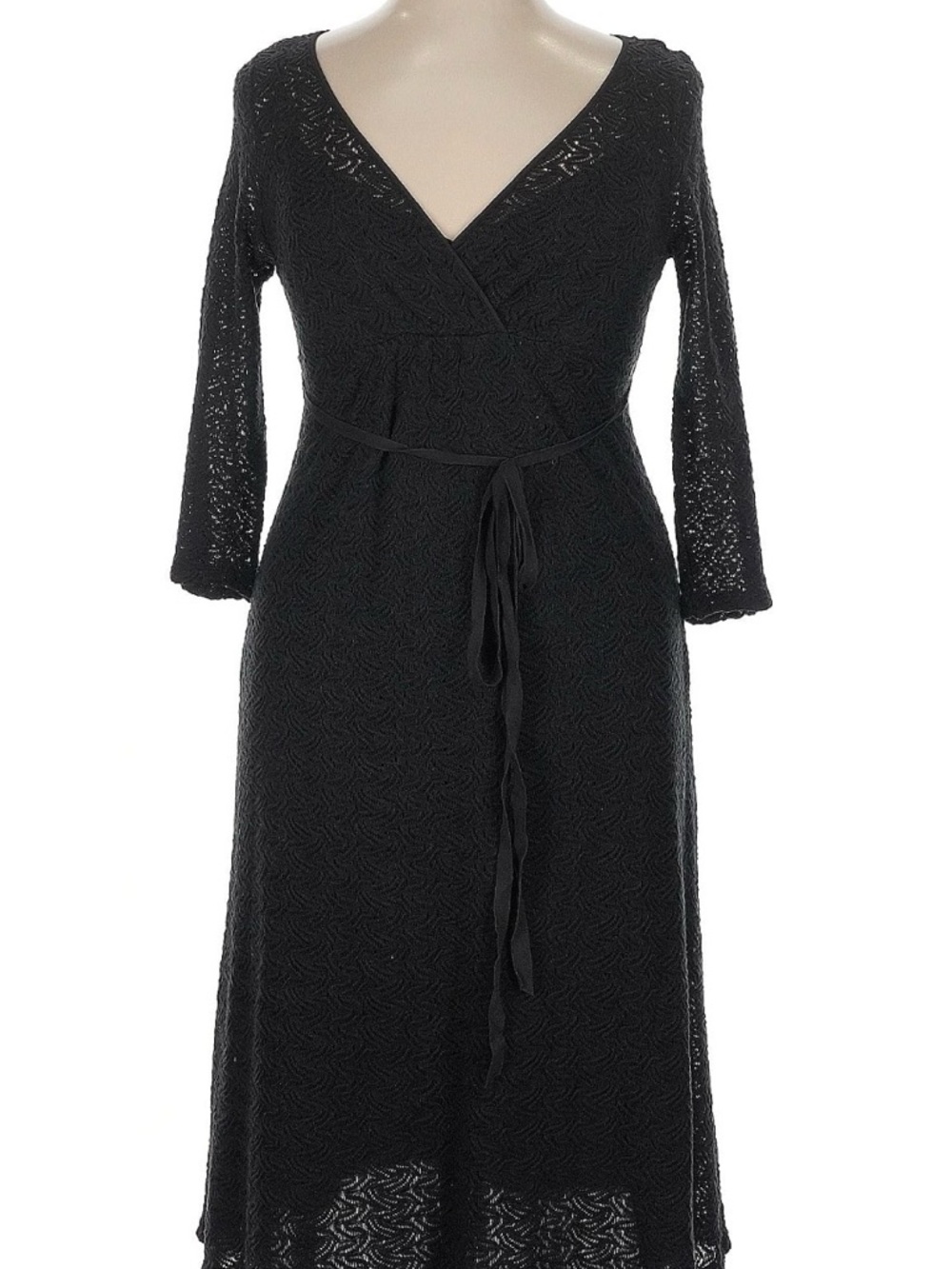 LOFT Black Lace Wrap Midi Dress